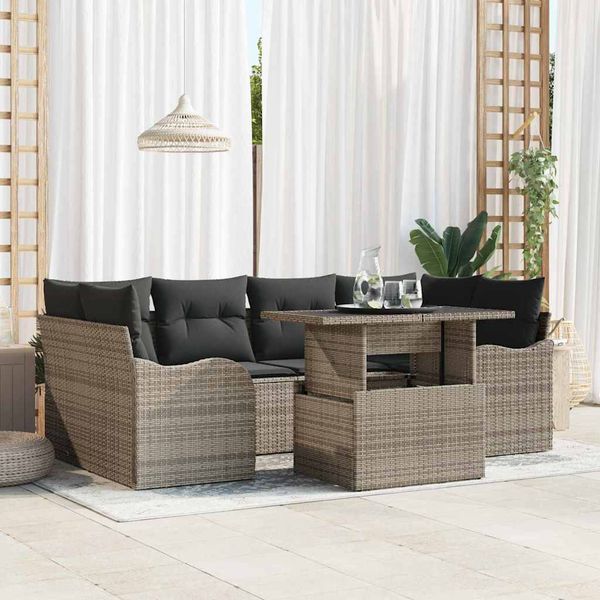 vidaXL Súprava záhradných pohoviek s vankúšom 7 pcs Sivá Poly Ratan