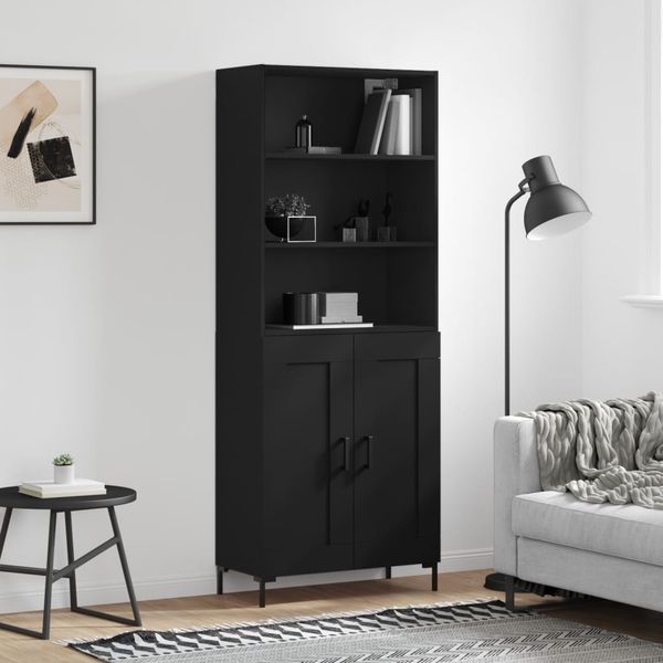 vidaXL Vysoká skrinka čierna 69,5x34x180 cm spracované drevo