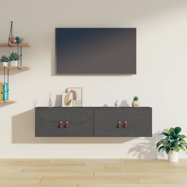 vidaXL Nástenné skrinky 2 ks sivé 60x30x30 cm masívna borovica