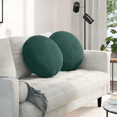 vidaXL Vankúše na sedenie 2 pcs Tmavozelená Ø50 x 19 cm Zamat