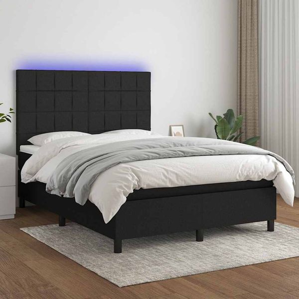 vidaXL Posteľ boxsping s matracom a LED čierna 140x190 cm látka