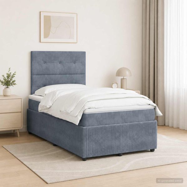 vidaXL LED boxspring posteľ s matracom Tmavosivá 120 x 190 cm Zamat