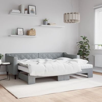 vidaXL Rozkladacia denná posteľ s matracmi bledosivá 80x200 cm látka