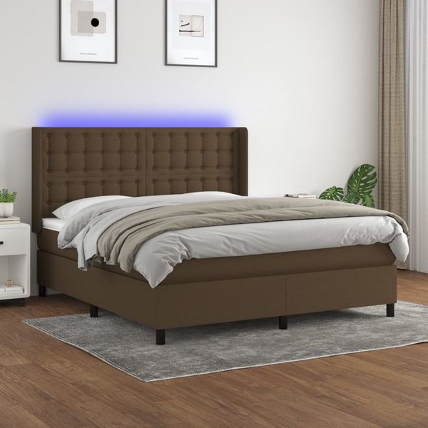vidaXL Posteľ boxsping s matracom a LED tmavohnedá 180x200 cm látka