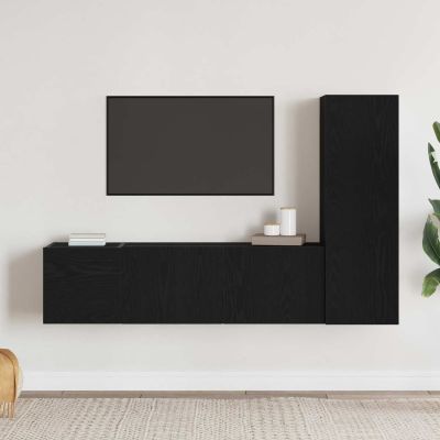 vidaXL Zostava TV skriniek 3 pcs Čierny dub 130,5 x 30 x 140 cm