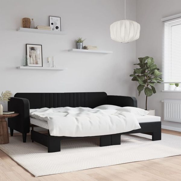 vidaXL Denná posteľ s rozkladacou posteľou čierna 90x200 cm zamat