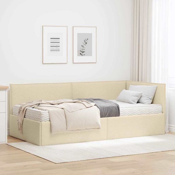vidaXL Rohový rám postele s matracom 2 pcs Krémová Zamat
