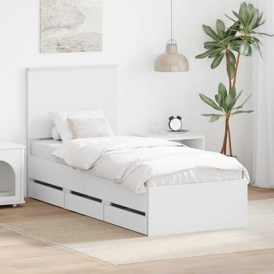 vidaXL Rám postele so zásuvkou Biela 75 x 190 cm Inžinierske drevo