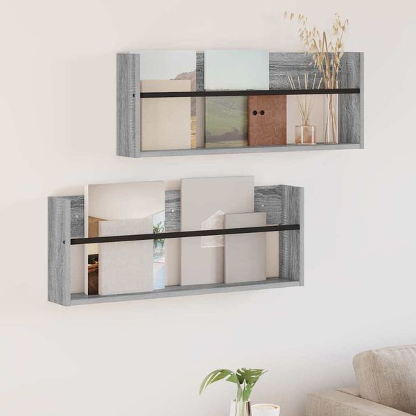 vidaXL Regál na časopisy s poličkou 2 pcs Sivý Sonoma 80 x 12 x 30 cm