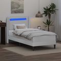 vidaXL Rám postele s LED pásikmi Biela 90 x 190 cm Umelá koža