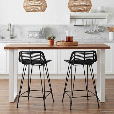 vidaXL Barová stolička 2 pcs Čierna 44 x 45 x 76 cm Ratan a oceľ