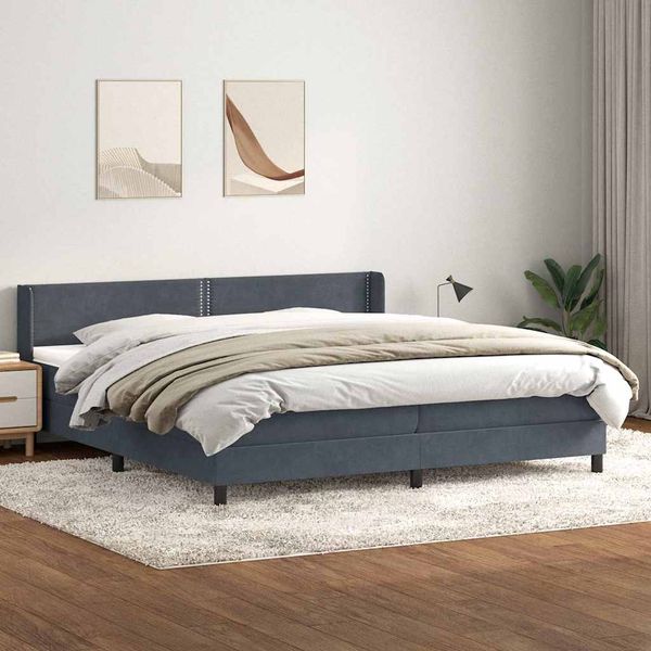 vidaXL Posteľný rám boxspring s matracom tmavosivý 180x210 cm zamat