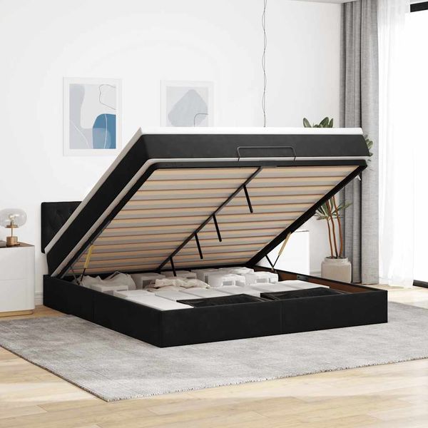 vidaXL osmanská posteľ s matracom a LED diódami čierna 180x200cm zamat