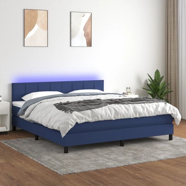 vidaXL Posteľ boxsping s matracom a LED modrá 180x200 cm látka