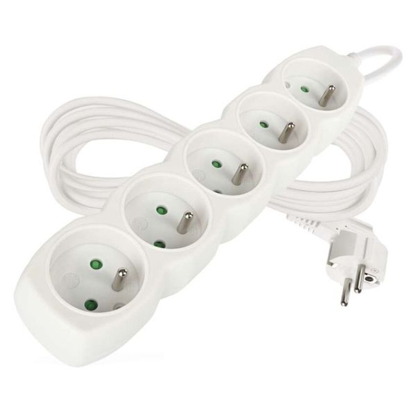 Predlžovací kábel 5 m / 5 zásuviek / biely / PVC / 1 mm2