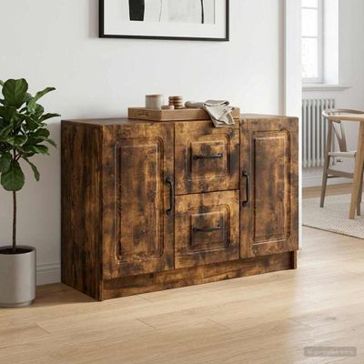 vidaXL Servírovacia skriňa Dymový dub 89 x 34,5 x 57 cm