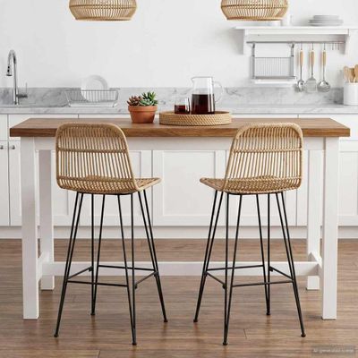 vidaXL Barová stolička 2 pcs Prírodná 44 x 55 x 109 cm Ratan a oceľ