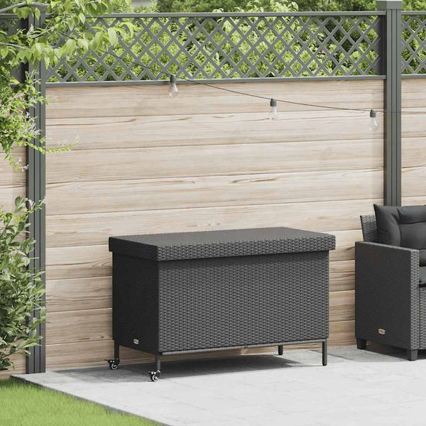 vidaXL Záhradný úložný box s kolieskami, čierny 110x55x73 cm, polyratan