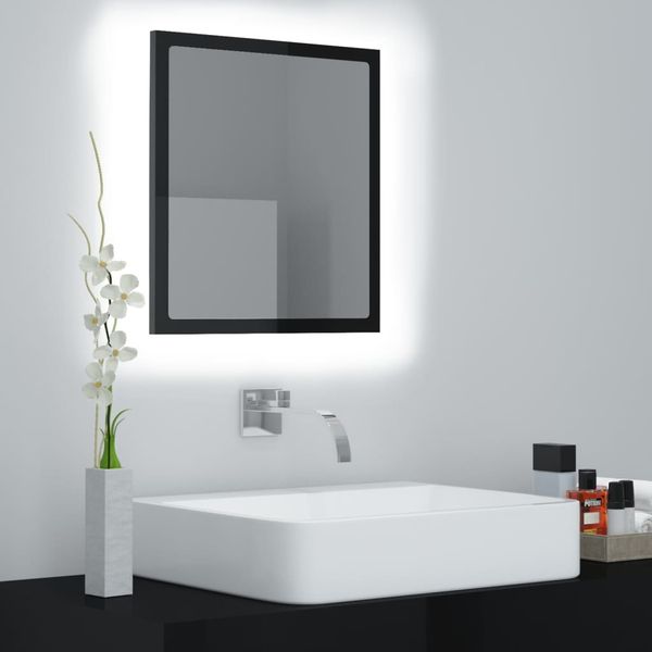 vidaXL Kúpeľňové zrkadlo s LED, lesklé čierne 40x8,5x37cm, akryl