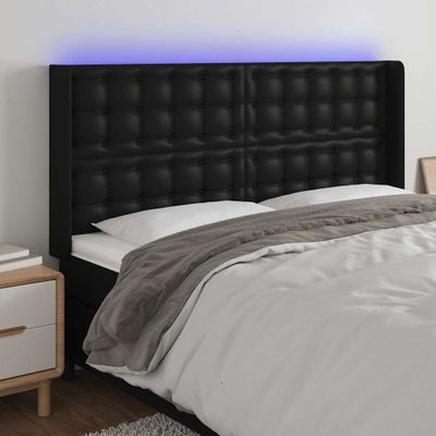vidaXL Čelo postele s LED čierne 183x16x118/128 cm umelá koža