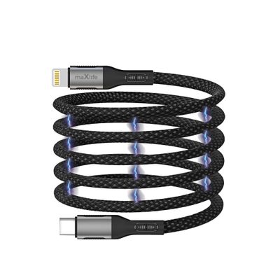 Maxlife MXUC-11 magnetický kábel USB-C - Lightning 1,0 m 27W, nylon, čierna (OEM0101403)