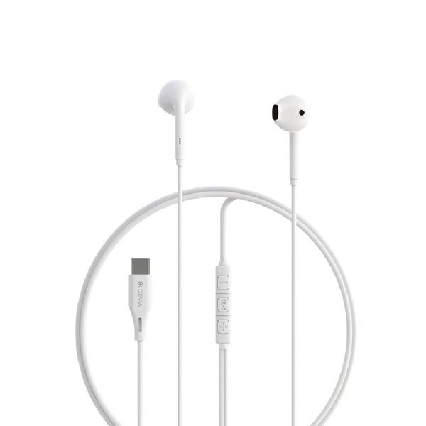 Drôtové slúchadlá Devia Kintone A3 Digital USB-C biela
