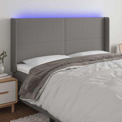 vidaXL Čelo postele s LED tmavosivé 163x16x118/128 cm látka