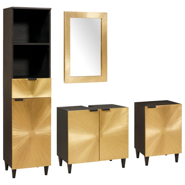 vidaXL Set kabinetov do kúpeľne 4 ks Čierna a mosadz 38 x 33 x 160 cm