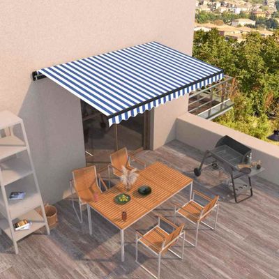 vidaXL Ručne zaťahovacia markíza 400x350 cm modrá a biela