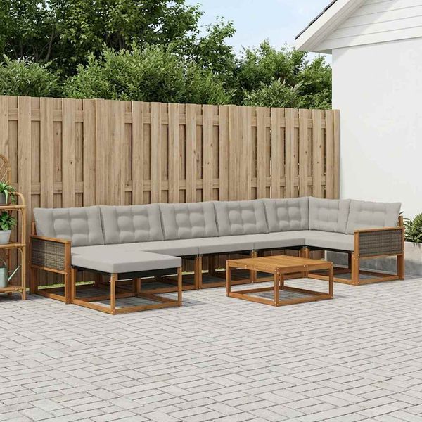 vidaXL Záhradná súprava gaučov s vankúšom 8 pcs Prírodná a svetlosivá
