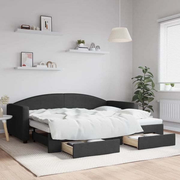 vidaXL Rozkladacia denná posteľ so zásuvkami čierna 90x200 cm látka