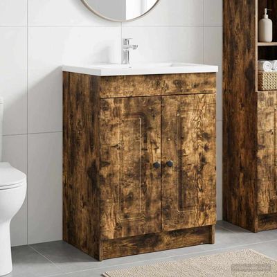 vidaXL Kúpeľňová skrinka pod umývadlo Dymový dub 78,5 x 37,5 x 81 cm