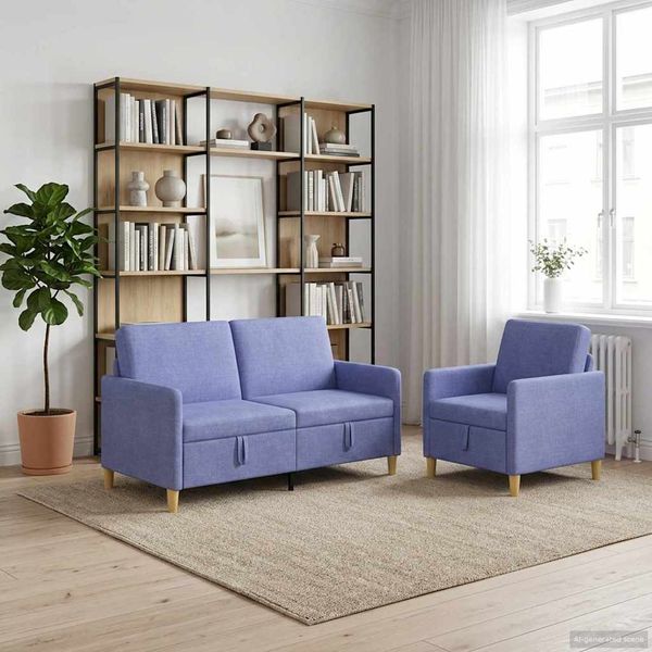 vidaXL Súprava pohovky s úložným priestorom 2 pcs Modrá džínovina