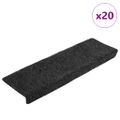 vidaXL Schodové rohože, samolepiace, 20 ks, 65x21x4 cm, tmavošedé, s obdĺžnikovým okrajom