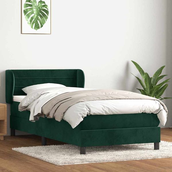vidaXL Posteľný rám boxsping s matracom tmavozelený 80x220 cm zamat