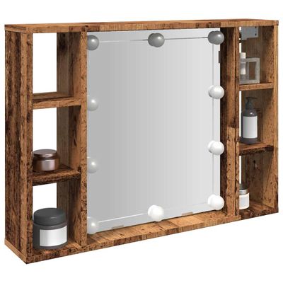 vidaXL Zrkadlová skrinka s LED staré drevo 76x15x55cm kompozitné drevo