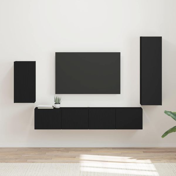 vidaXL Zostava TV skriniek Nástenný 4 pcs Čierna Kompozitné drevo