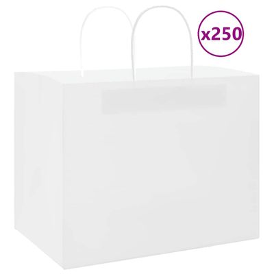 vidaXL Papierové tašky 250 ks s rúčkami, biele, 32x22x24 cm