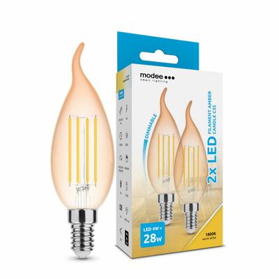 Modee LED Filament Amber Candle C35 4W E14 300lm, teplá, stmievateľná, 2ks (ML-CFAFL1800K4WE14DB2)