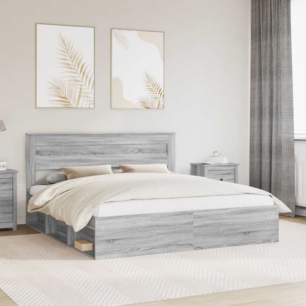 vidaXL Rám postele Sivý Sonoma 200 x 200 cm Masívne borovicové drevo