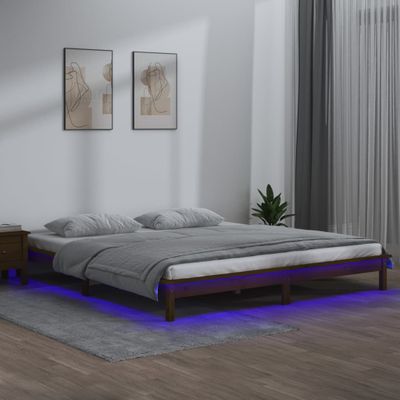 vidaXL Posteľný rám s LED, medovo hnedý 140x200 cm, drevený masív