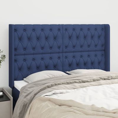 vidaXL Čelo postele so záhybmi modrý 163x16x118/128 cm látka