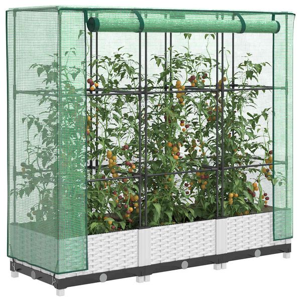 vidaXL Záhon s krytom na skleník ratanový vzhľad 120x40x123 cm