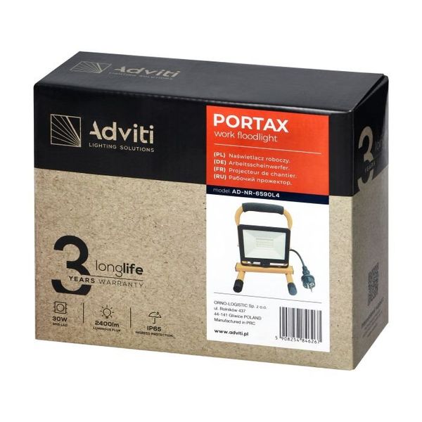LED pracovný reflektor dobíjací Adviti PORTAX AD-NR-6590L4, 30 W, 2400 lm, IP65, 4000 K LED pracovní reflektor dobíjecí Adviti PORTAX AD-NR-6590L4, 30 W, 2400 lm, IP65, 4000 K