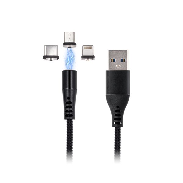 Maxlife  Magnetický kábel 3v1 MXUC-02 s rýchlym nabíjaním 2A, čierny