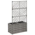 vidaXL Vyvýšený záhon+mriežka, 2 nádoby 58x30x107 cm, polyratan, sivý
