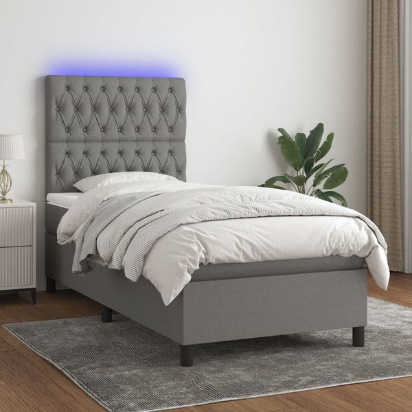 vidaXL Posteľ boxsping s matracom a LED tmavosivá 80x200 cm látka