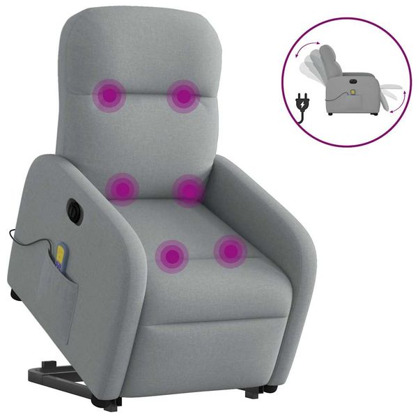 vidaXL Zdvíhacie sklápacie elektrické masážne kreslo svetlosivé látka