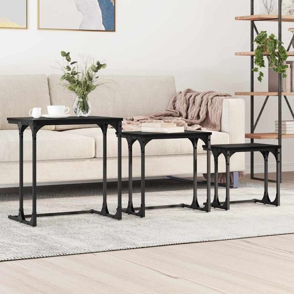vidaXL Nesting kávový stôl 3 pcs Čierny dub Kompozitné drevo