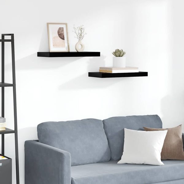 vidaXL Plávajúce nástenné police 2 ks, lesklé čierne 50x23x3,8 cm, MDF